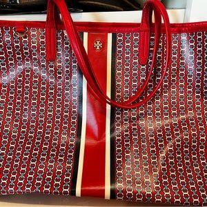 Tory Burch Gemini link coated canvas tote in Redstone